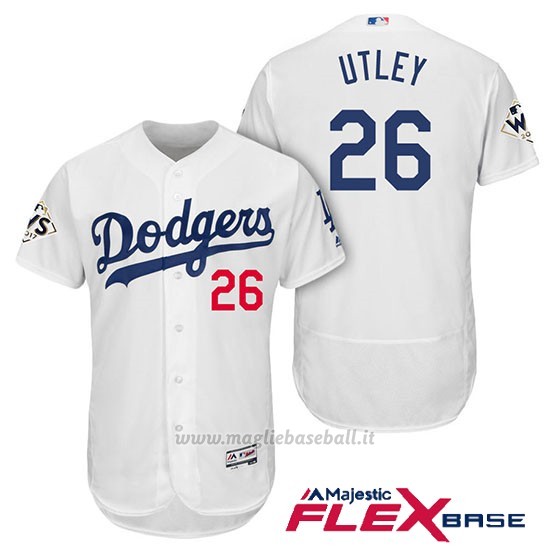 Maglia Baseball Uomo Los Angeles Dodgers 2017 World Series Chase Utley Bianco Flex Base